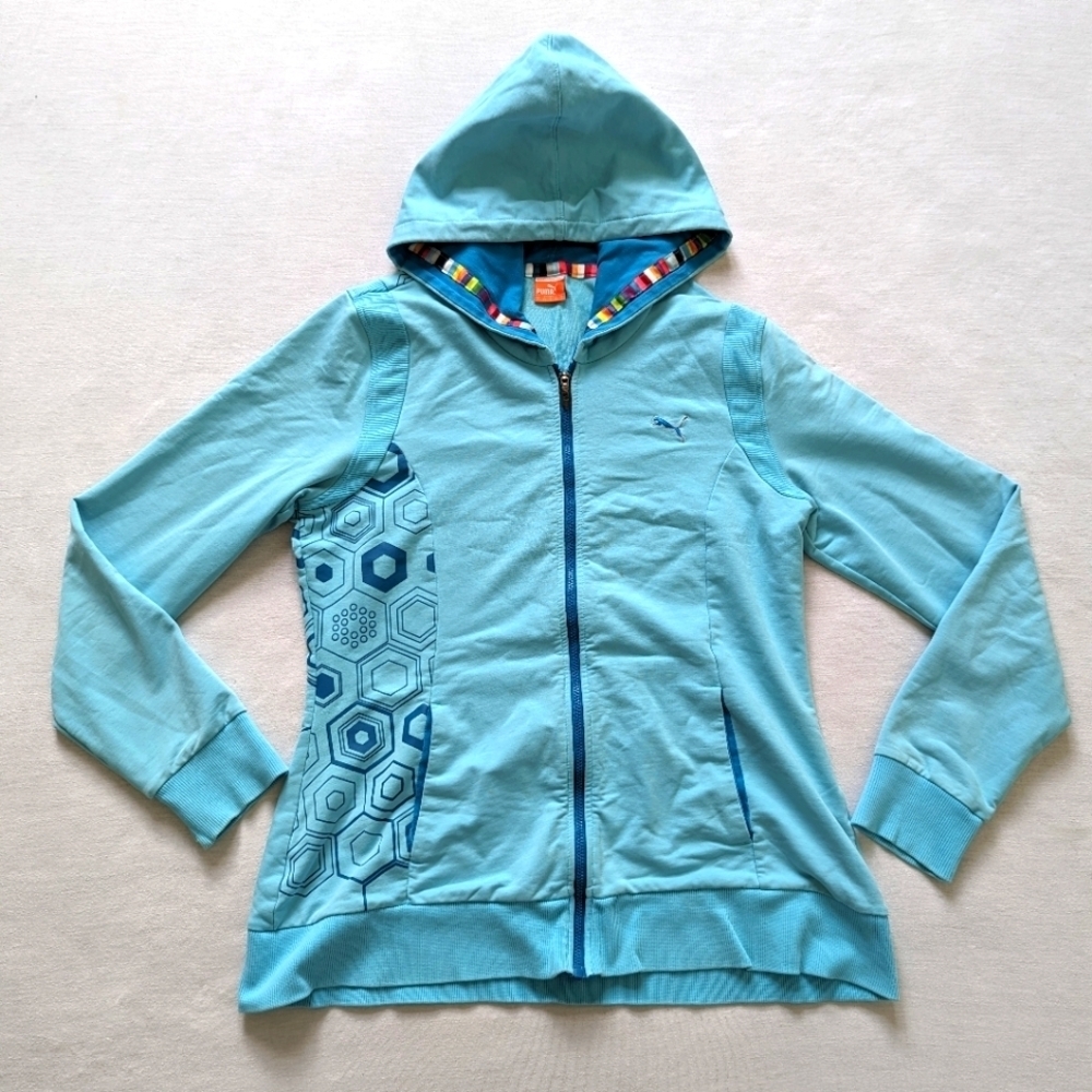 Puma Women's Blue Zip Up Sweatshirt Hoodie Women's Medium Y2K